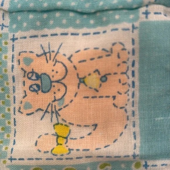 Vintage Turtles Cats Apples Dogs Baby Blanket Blue Pink White embroidered bunny